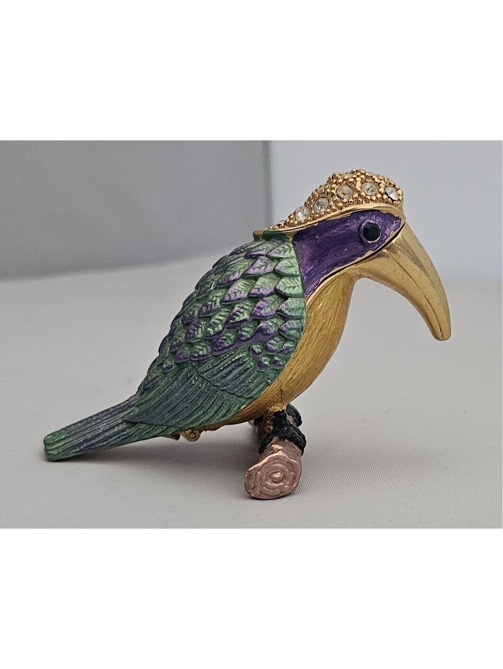 Vintage Jeweled Trinket Hinged Box - Jeweled Toucan Bird on Branch